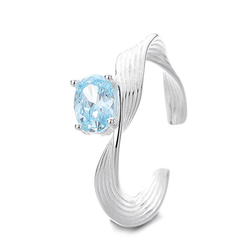 Ocean Twist – Sterling Silver Open Ring with Blue Zircon - Una