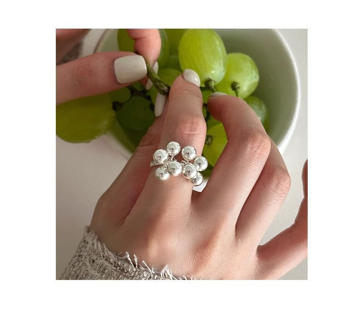 Silver Bloom – Grape Cluster Bubble Open Ring in Sterling Silver - Una
