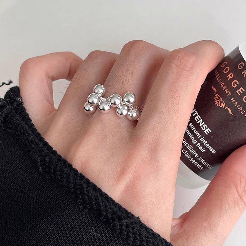Silver Bloom – Grape Cluster Bubble Open Ring in Sterling Silver - Una