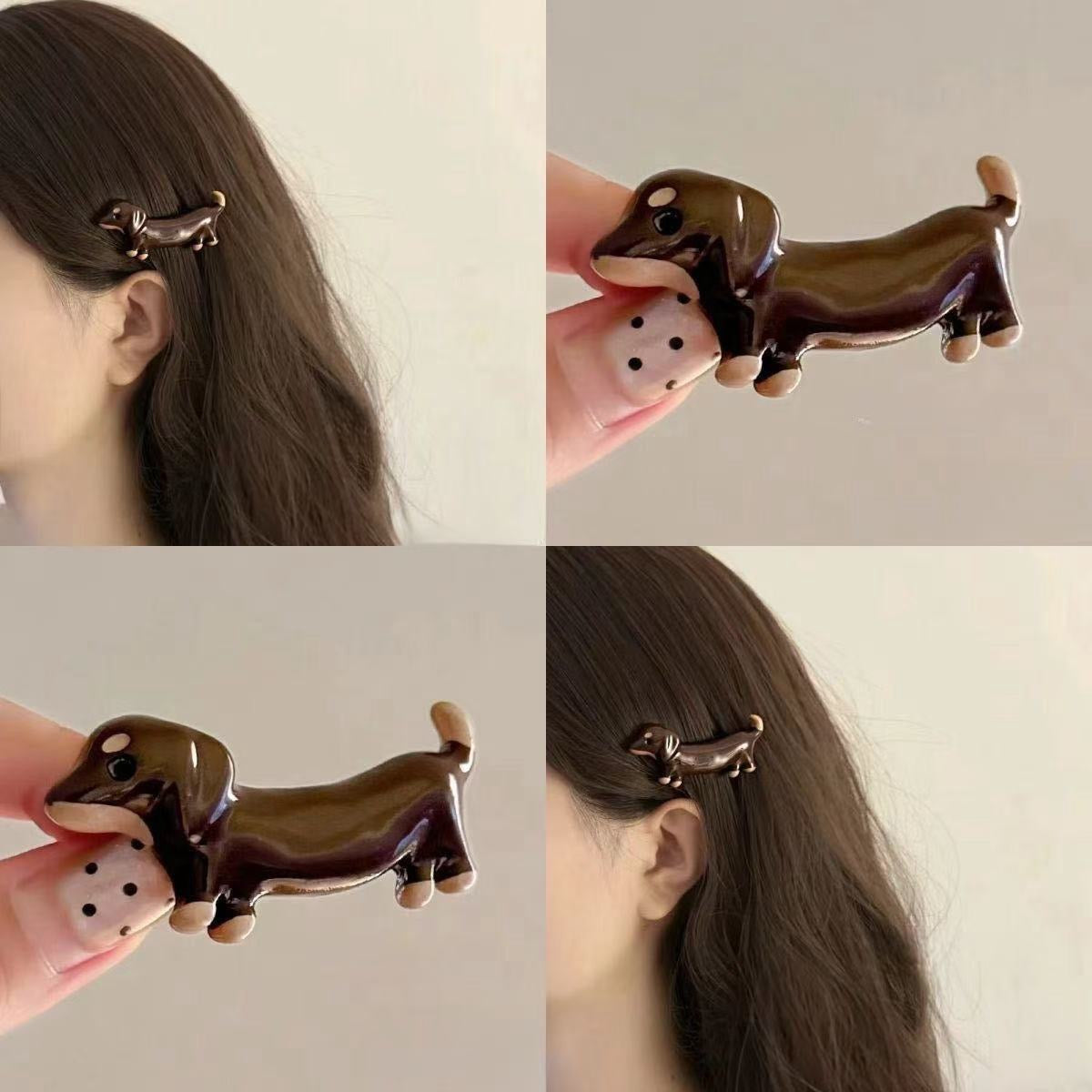 Choco Pup – Glossy Dachshund Hair Clip - Una