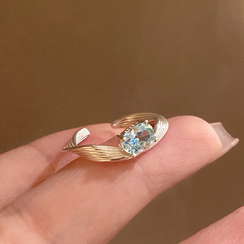 Ocean Twist – Sterling Silver Open Ring with Blue Zircon - Una
