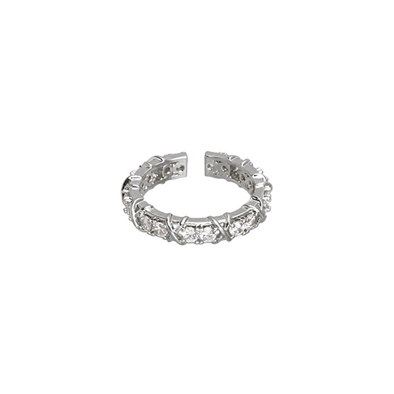 Lattice Gleam – Sterling Silver Criss-Cross Pavé Open Ring - Una
