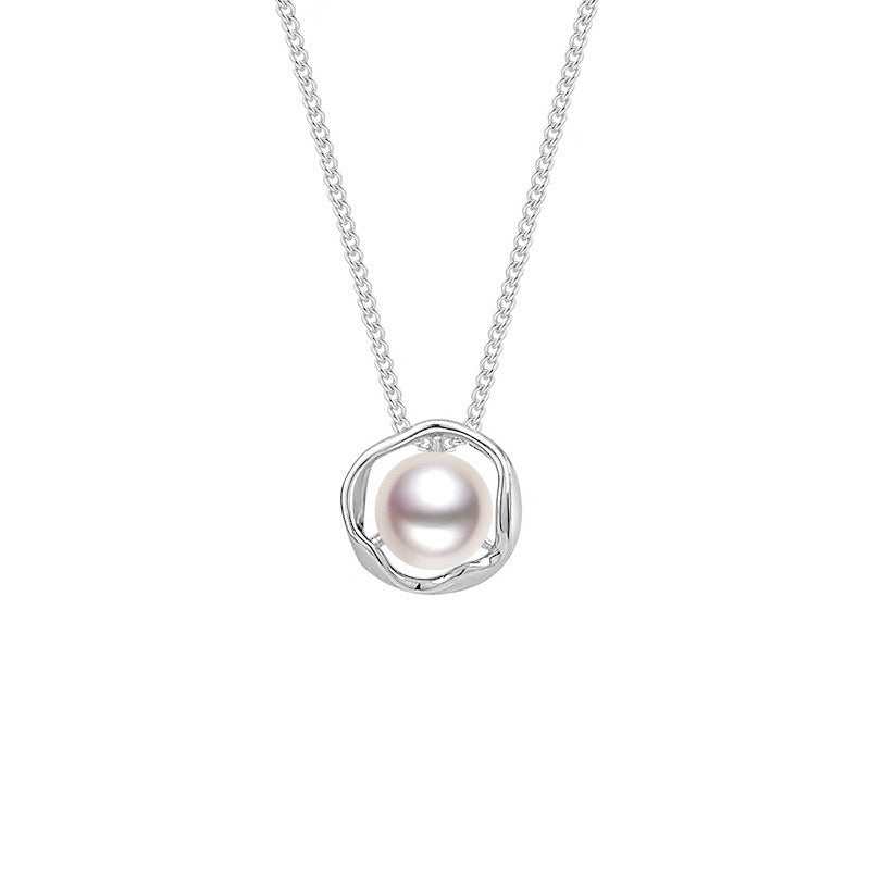 Pearl Orbit – Sterling Silver Modern Pearl Necklace - Una