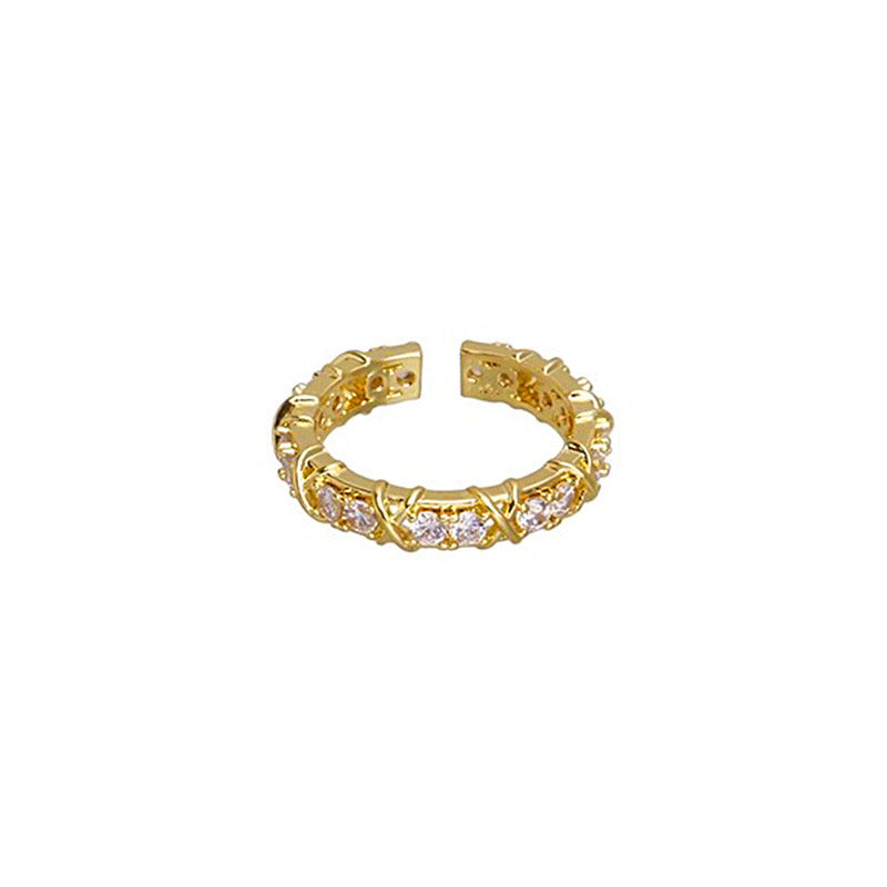 Lattice Gleam – Sterling Silver Criss-Cross Pavé Open Ring - Una