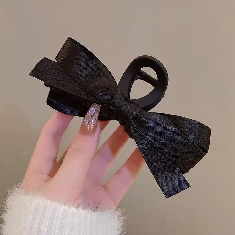 Midnight Poise – Large Satin Bow Claw Clip - Una
