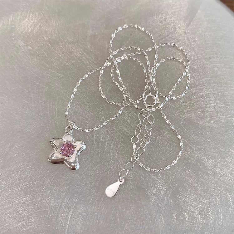 Pink Starburst Necklace -Sterling Silver with Soft Pink Zircon - Una