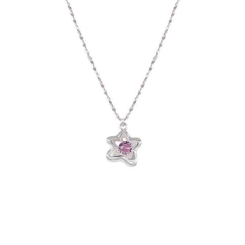 Pink Starburst Necklace -Sterling Silver with Soft Pink Zircon - Una