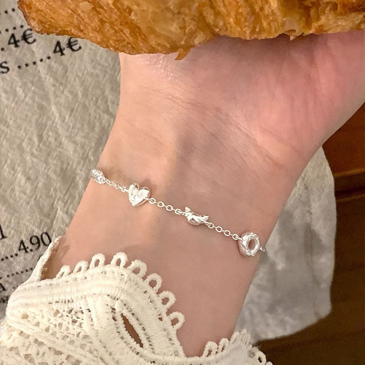 Sweetheart Layers – Sterling Silver Waffle Heart Bracelet - Una