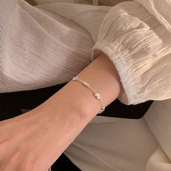 Sweetheart Layers – Sterling Silver Waffle Heart Bracelet - Una