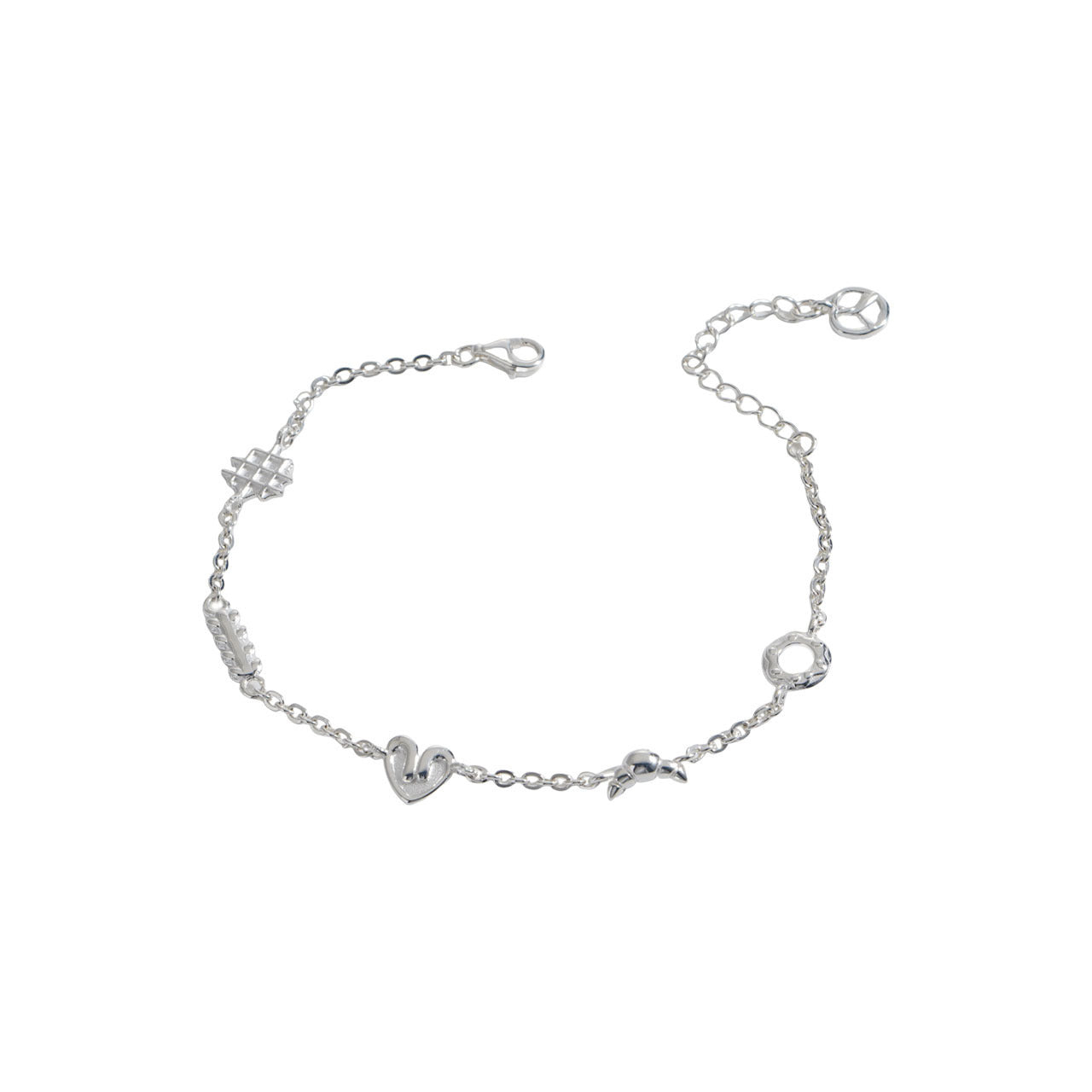 Sweetheart Layers – Sterling Silver Waffle Heart Bracelet - Una