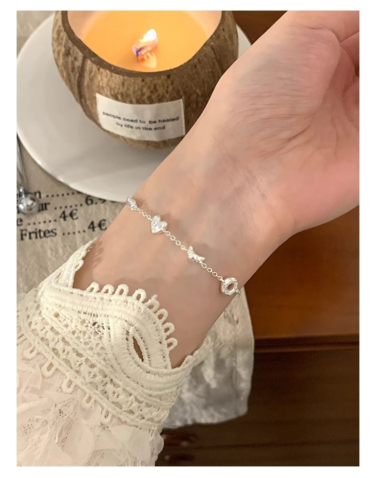 Sweetheart Layers – Sterling Silver Waffle Heart Bracelet - Una