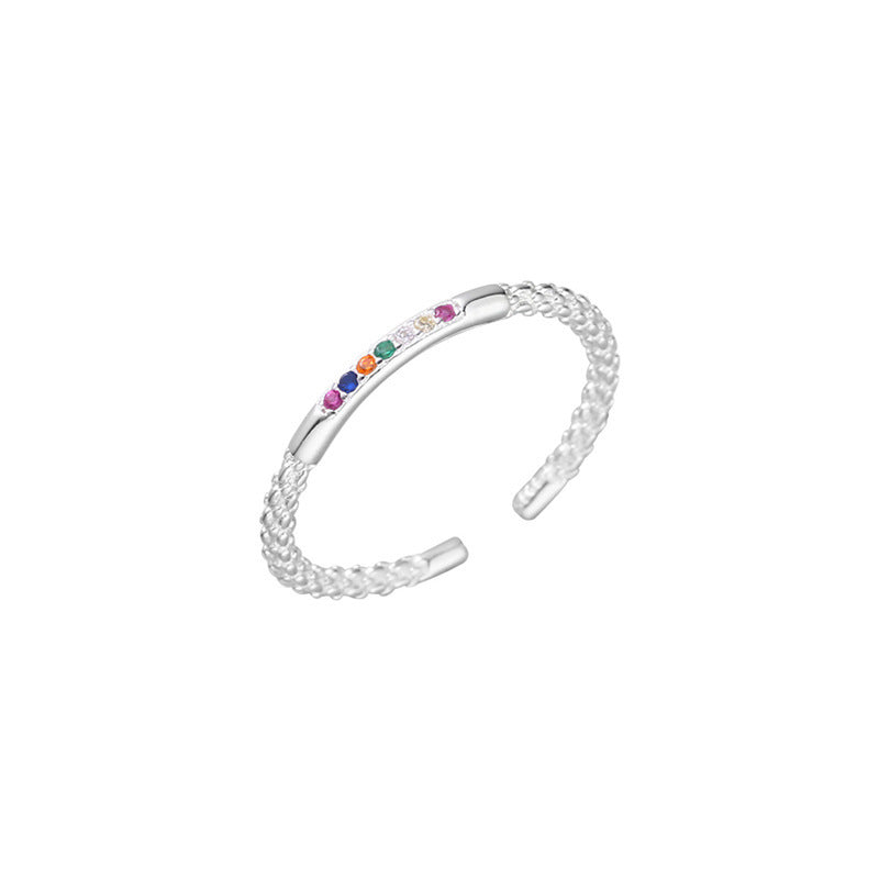 Radiant Whisper – Sterling Silver Rainbow Open Ring - Una