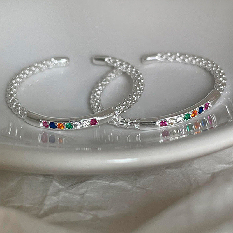Radiant Whisper – Sterling Silver Rainbow Open Ring - Una