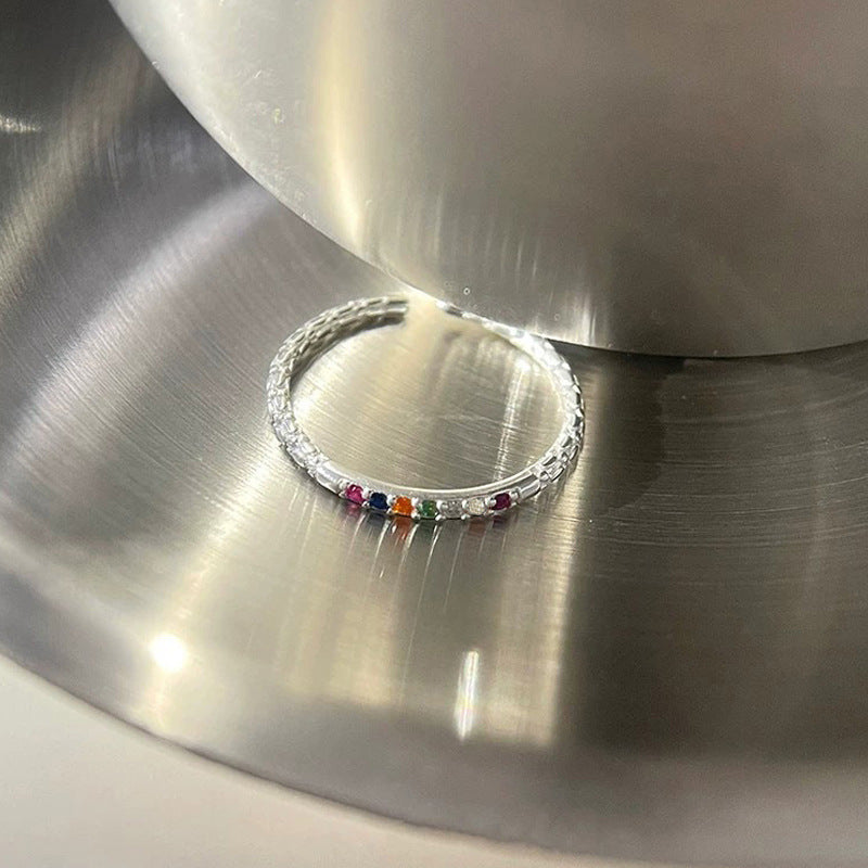 Radiant Whisper – Sterling Silver Rainbow Open Ring - Una