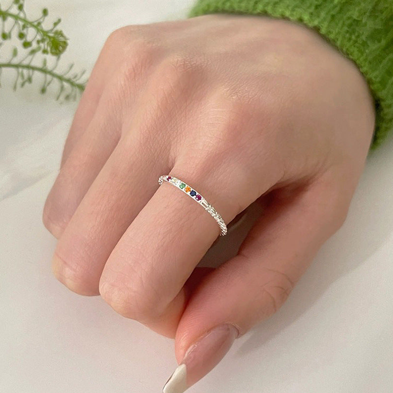 Radiant Whisper – Sterling Silver Rainbow Open Ring - Una