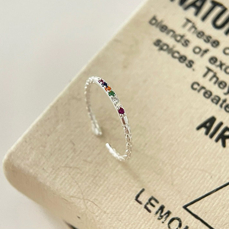 Radiant Whisper – Sterling Silver Rainbow Open Ring - Una