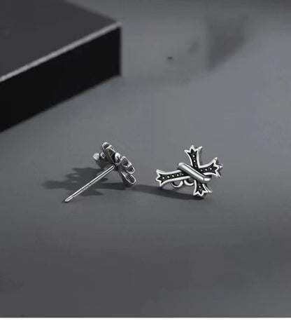Gothic Cross Earrings – Oxidized Sterling Silver Studs (Unisex) - Una