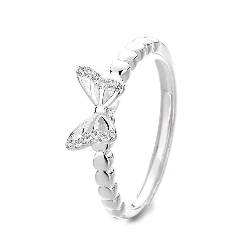 Butterfly Whisper – Sterling Silver Open Ring with Sparkling Wings - Una
