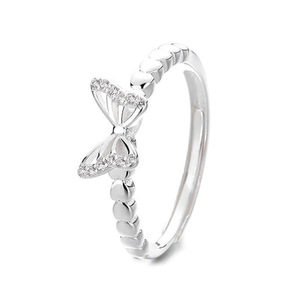Butterfly Whisper – Sterling Silver Open Ring with Sparkling Wings - Una