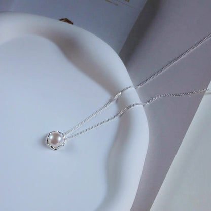 Pearl Orbit – Sterling Silver Modern Pearl Necklace - Una