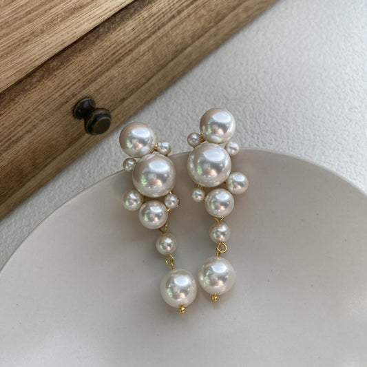 Pearl Cluster Drop Earrings (Bubble Style) - Una