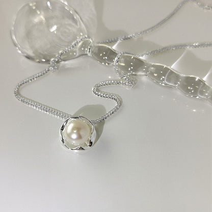 Pearl Orbit – Sterling Silver Modern Pearl Necklace - Una