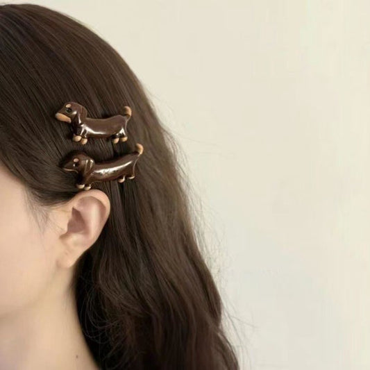 Choco Pup – Glossy Dachshund Hair Clip - Una