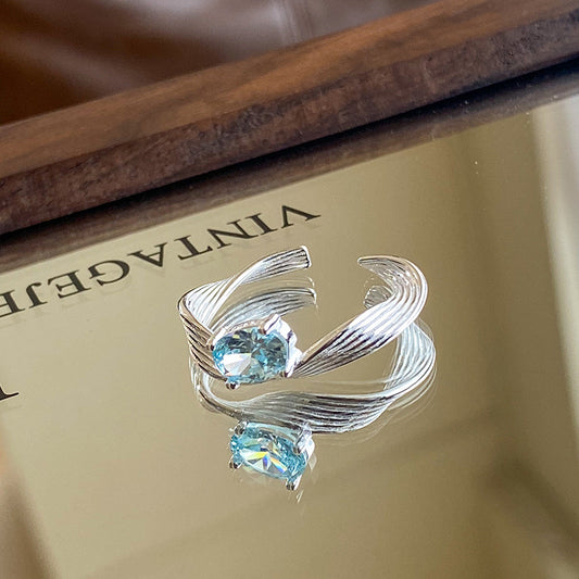 Ocean Twist – Sterling Silver Open Ring with Blue Zircon - Una