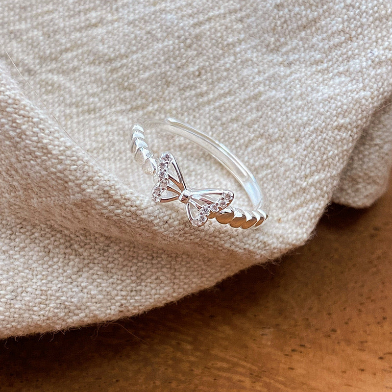 Butterfly Whisper – Sterling Silver Open Ring with Sparkling Wings - Una