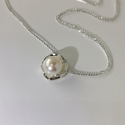 Pearl Orbit – Sterling Silver Modern Pearl Necklace - Una