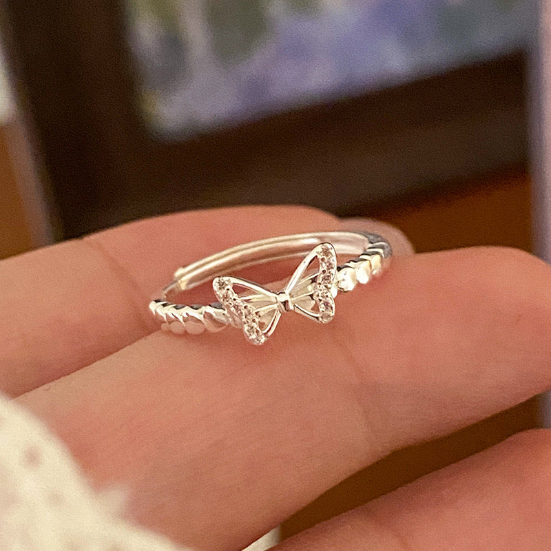 Butterfly Whisper – Sterling Silver Open Ring with Sparkling Wings - Una