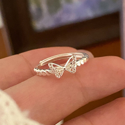 Butterfly Whisper – Sterling Silver Open Ring with Sparkling Wings - Una