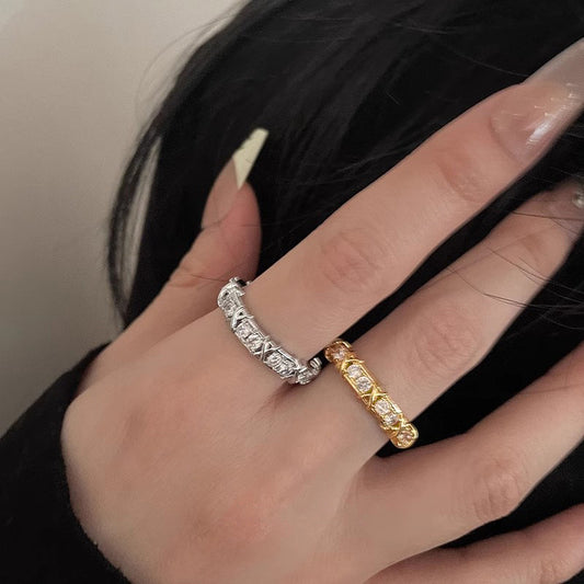 Lattice Gleam – Sterling Silver Criss-Cross Pavé Open Ring - Una