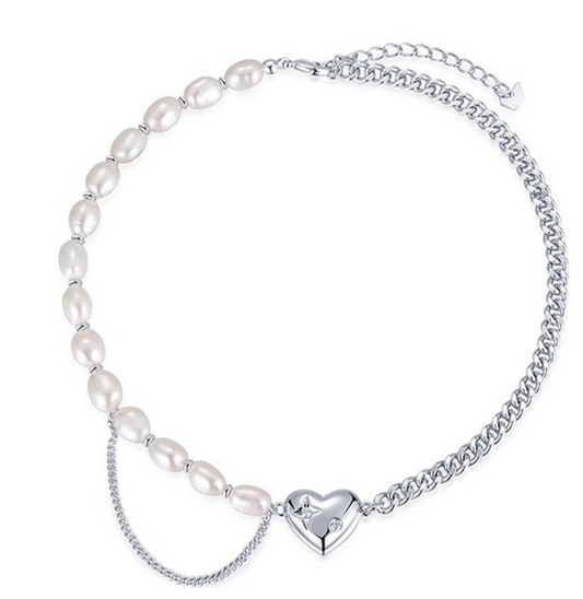 Heartline Orbit – Pearl & Chain Choker