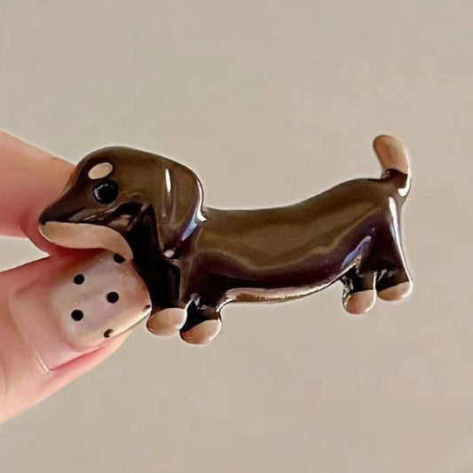 Choco Pup – Glossy Dachshund Hair Clip - Una