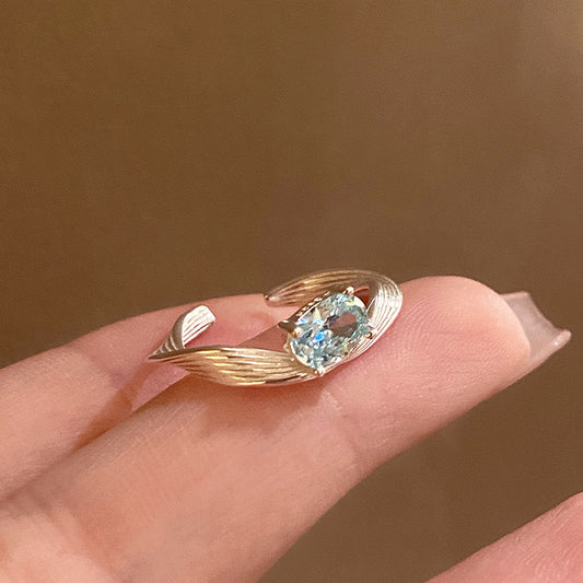 Ocean Twist – Sterling Silver Open Ring with Blue Zircon - Una