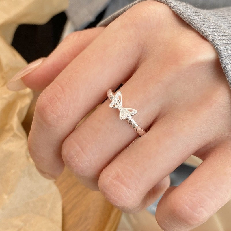 Butterfly Whisper – Sterling Silver Open Ring with Sparkling Wings - Una