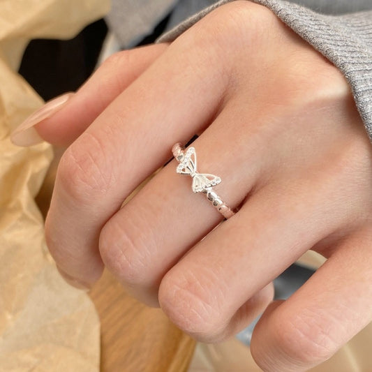 Butterfly Whisper – Sterling Silver Open Ring with Sparkling Wings - Una