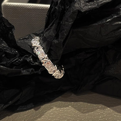 Lattice Gleam – Sterling Silver Criss-Cross Pavé Open Ring - Una