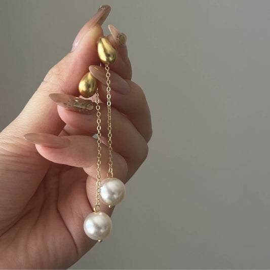 Golden Teardrop Threader with Pearl - Una