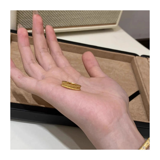 Golden Thread – Brushed Sterling Silver Beaded Edge Open Ring (Gold Tone) - Una