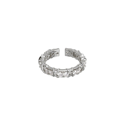 Lattice Gleam – Sterling Silver Criss-Cross Pavé Open Ring - Una