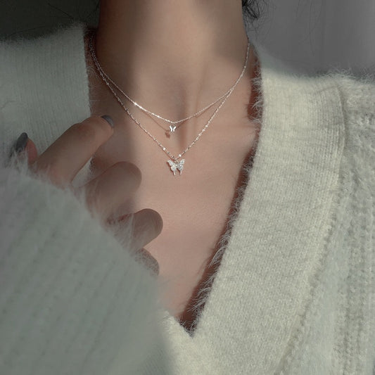 Wings in Bloom – Sterling Silver Double Butterfly Necklace - Una
