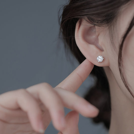 Lumière Dot – 6mm Classic Sterling Silver CZ Stud Earring - Una