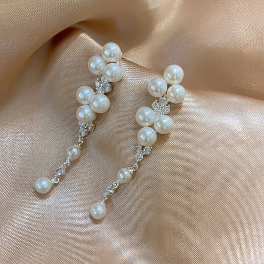 Pearl & Crystal Vine Drop Earrings - Una