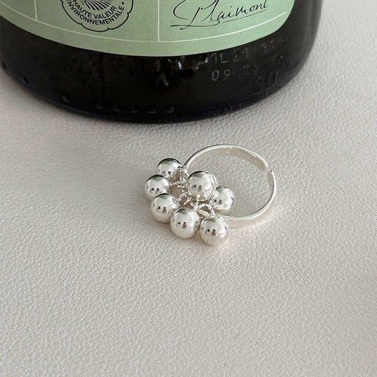 Silver Bloom – Grape Cluster Bubble Open Ring in Sterling Silver - Una