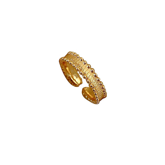 Golden Thread – Brushed Sterling Silver Beaded Edge Open Ring (Gold Tone) - Una