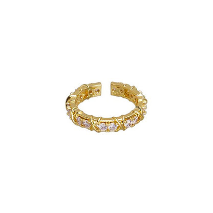 Lattice Gleam – Sterling Silver Criss-Cross Pavé Open Ring - Una