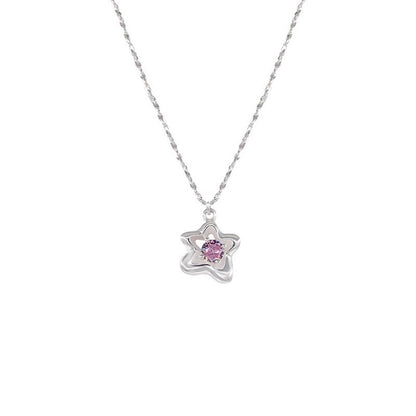 Pink Starburst Necklace -Sterling Silver with Soft Pink Zircon - Una