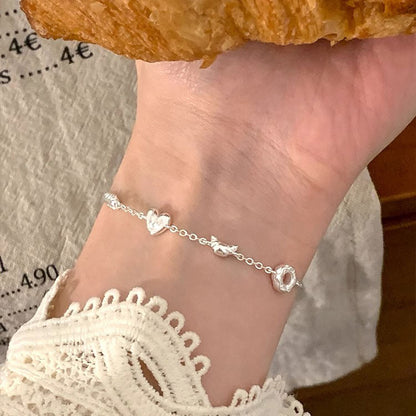 Sweetheart Layers – Sterling Silver Waffle Heart Bracelet - Una